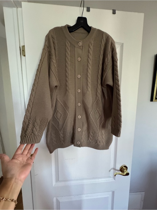 Jackets & Blazers - Taupe Cable Knit Button-Up Cardigan. Ptp 23 inches